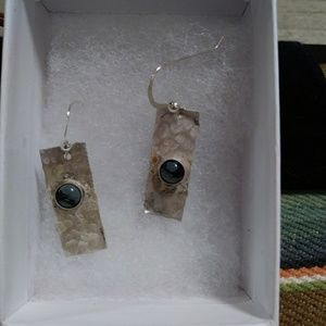 Sterling/snowflake obsidian earrings